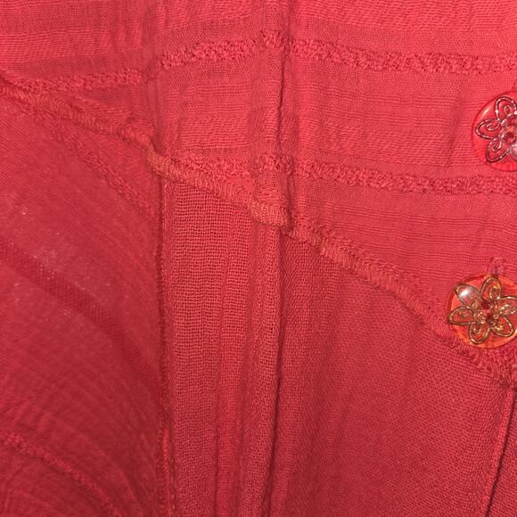 Saint Germain Paris Red Blouse Top XL Crinkled Gauze Lagenlook VTG 90s Button Up - Picture 4 of 16